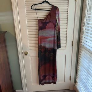 GORGEOUS print zara one shoulder maxi/midi dress